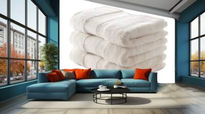 [Transparent Background PNG]Stack of White Bath Towels Isolated on White Background Wall mural